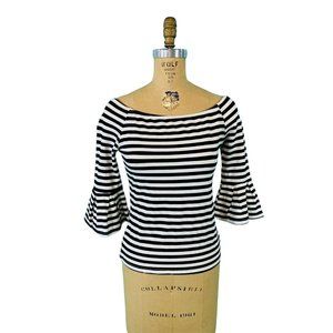 Ina Striped Top Women's Medium Black & White Bell Sleeve Off Shoulder Stretch Pi